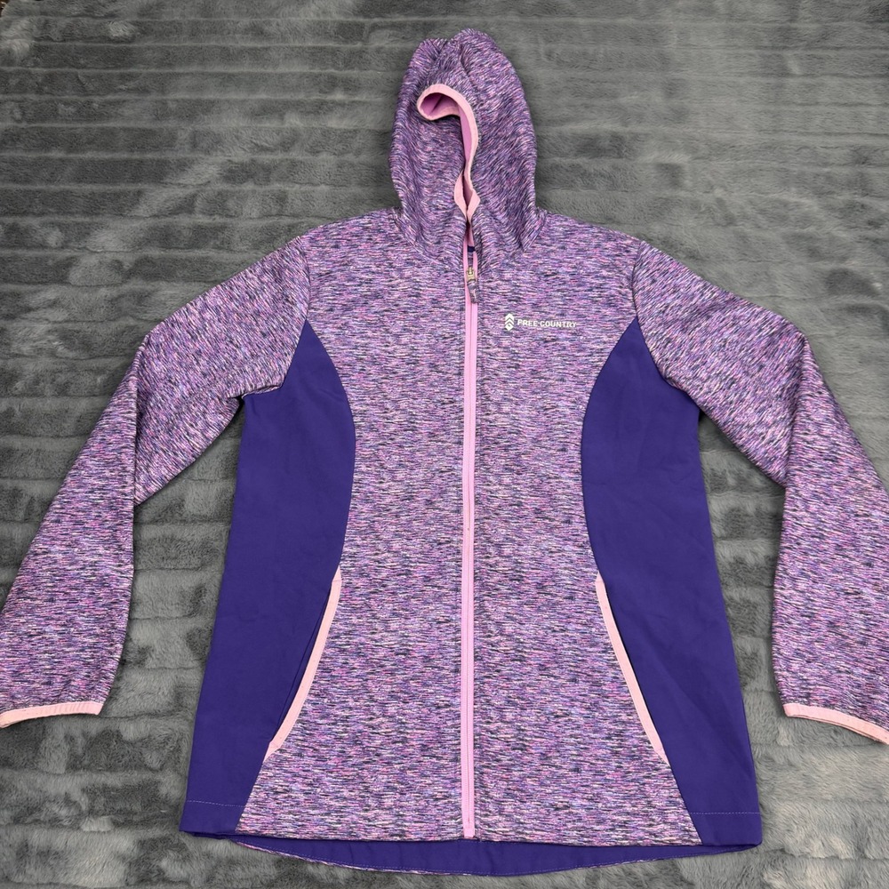 Free Country Womens XXL 14/16 Purple Space Dye Full Zip Hooded Fleece Jacket